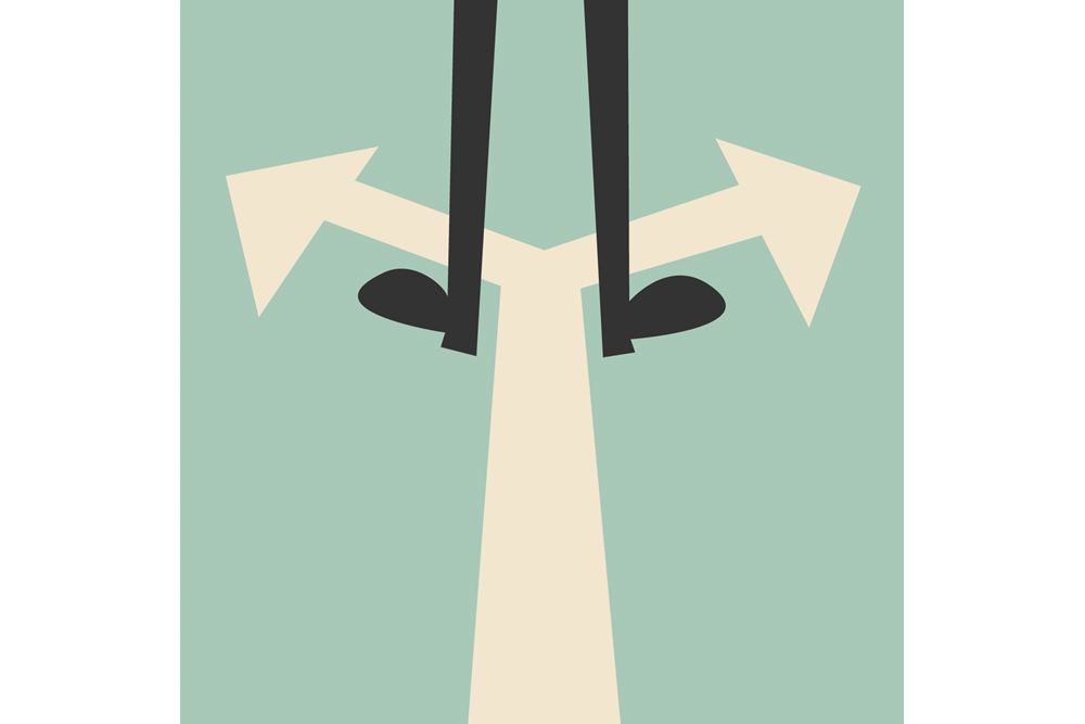 Illustration of someone's feet at a crossroads, signifying the need for a choice
