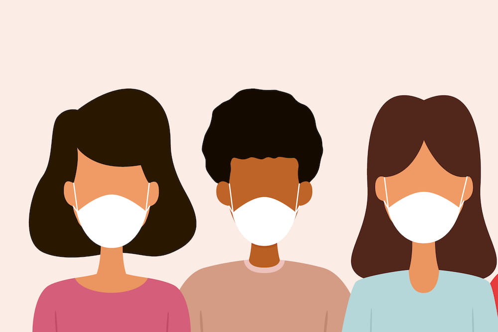 Group of people wearing mask. Vector illustration by nazarkru. Licensed from istockphoto.com